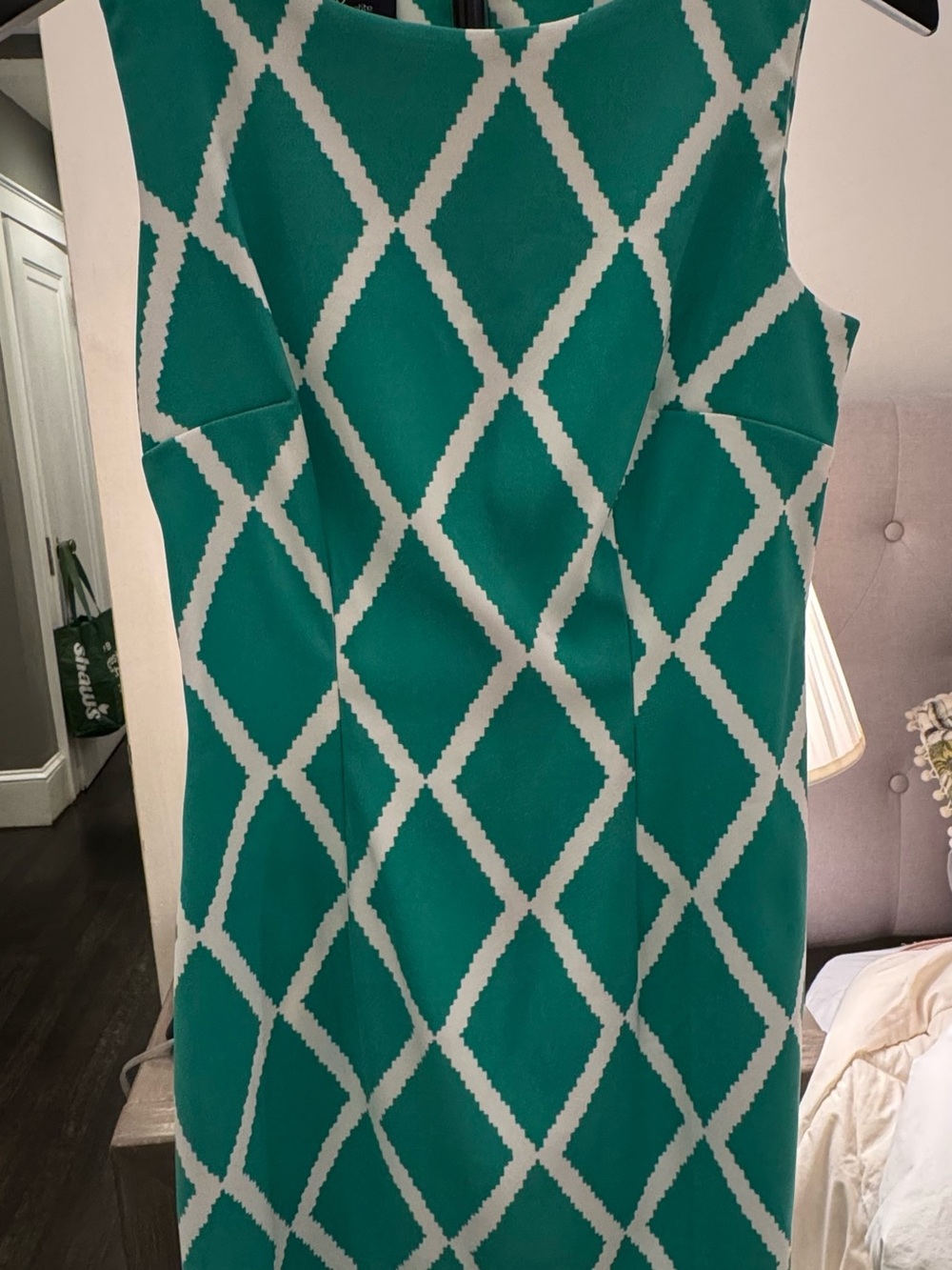 ALYX Teal and White Geometric Midi Sheath Dress - Picture 8 of 12